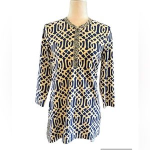 NWT J. McLaughlin Biscayne Banded Collar Tunic Navy and Beige S Catalina Cloth